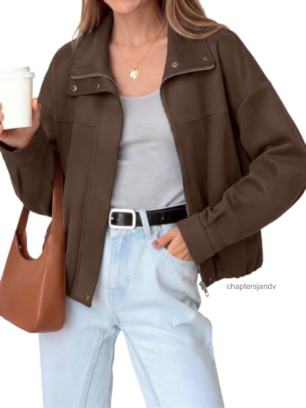 Faux Suede Bomber Jacket Cropped Zip Snap Fall Coat